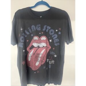 Hollister Rolling Stones Tongue Logo Tee Womens M Black Graphic Rock Tee